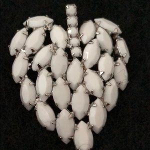 VINTAGE WHITE MARQUIS SHAPED BEADED LEAF BROACH
